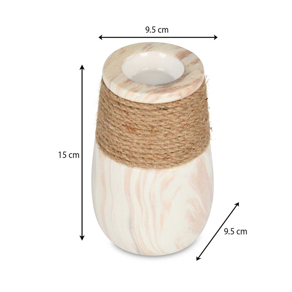 Dual Tone Ceramic Candle Holder- White & Brown, Large