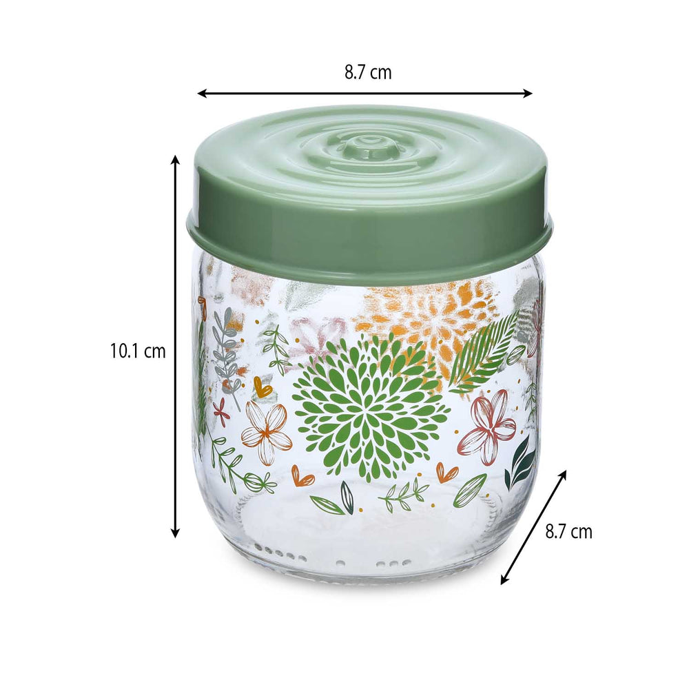 Botanical Print 425 ml Glass Cannister with Lid- Green