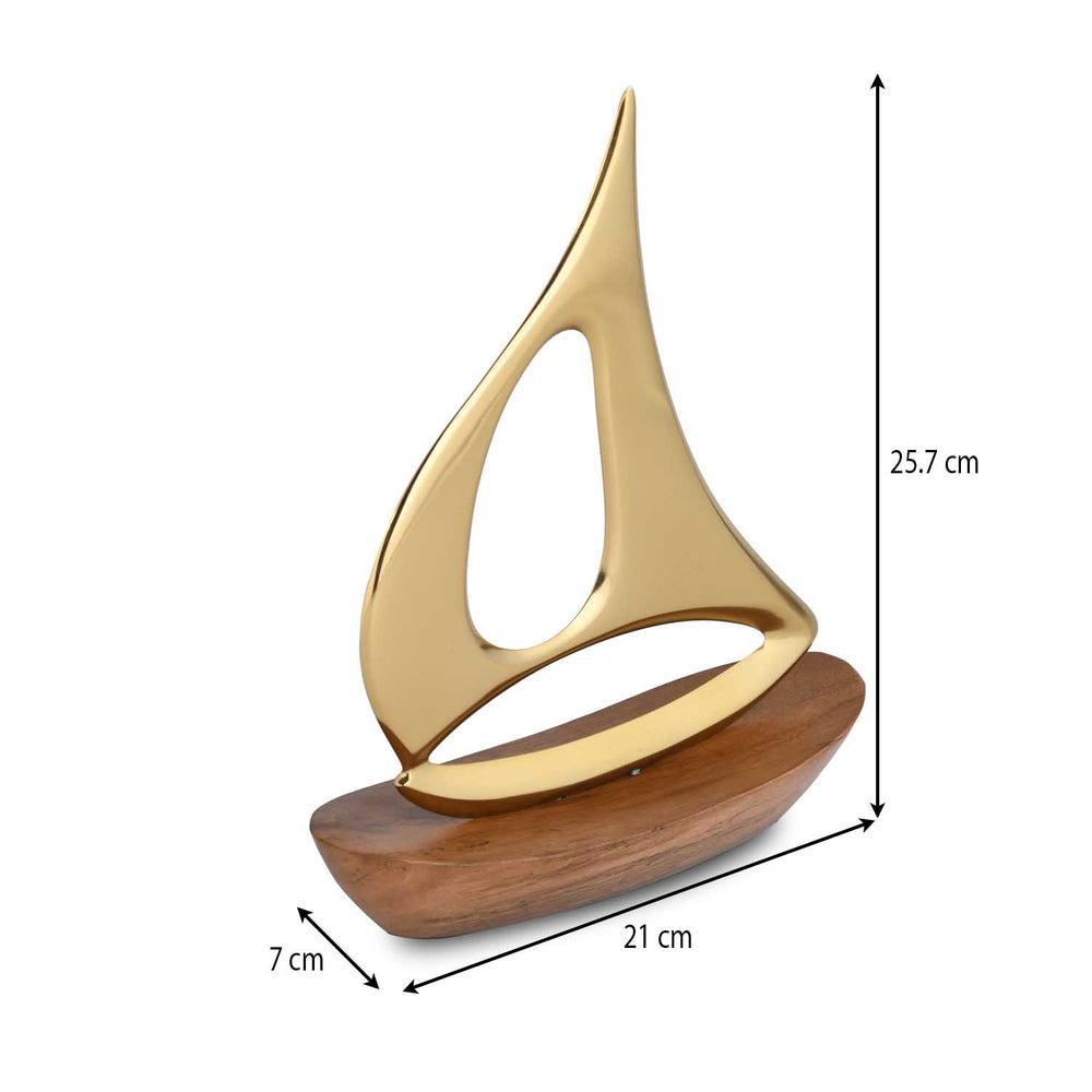 Boat Metal and Wooden Showpiece- Gold & Brown