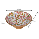 Floral Wooden Salad Bowl with Base- Pink