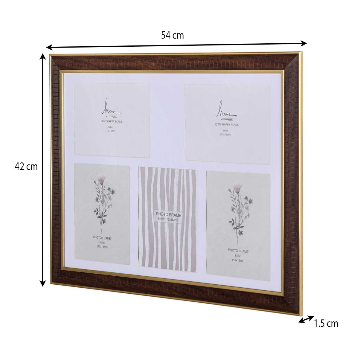 Five Pics Photo Frame- Brown, 5 x 7 Inch