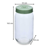 Multipurpose 1000 ml Glass Cannister with Lid- Transparent & Green