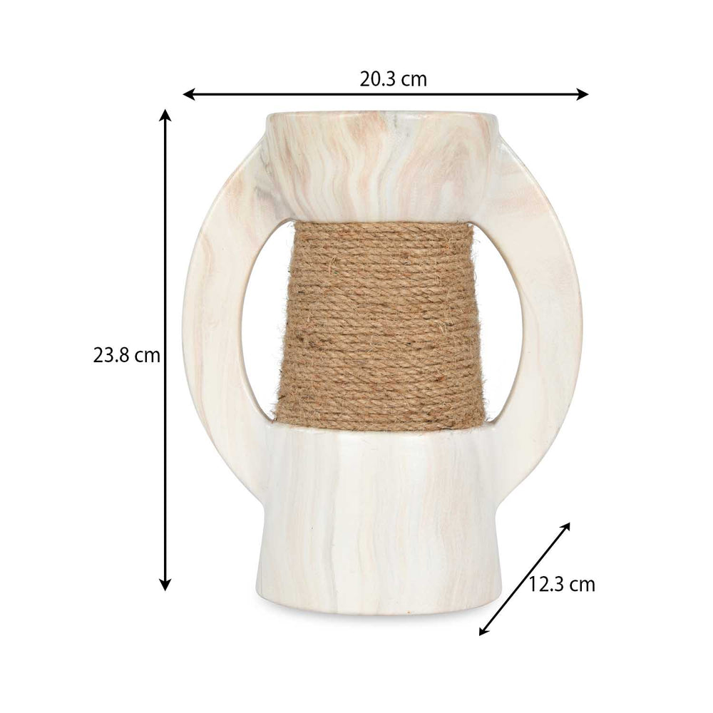 Decorative Ceramic Candle Holder- White & Brown, Large