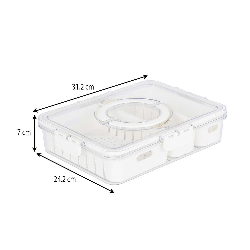Rectangular 3 Compartment Storage Cannister with Handle- Cream