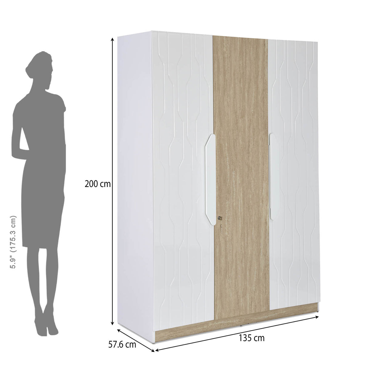 Tron 3 Door Wardrobe- Travertine & White
