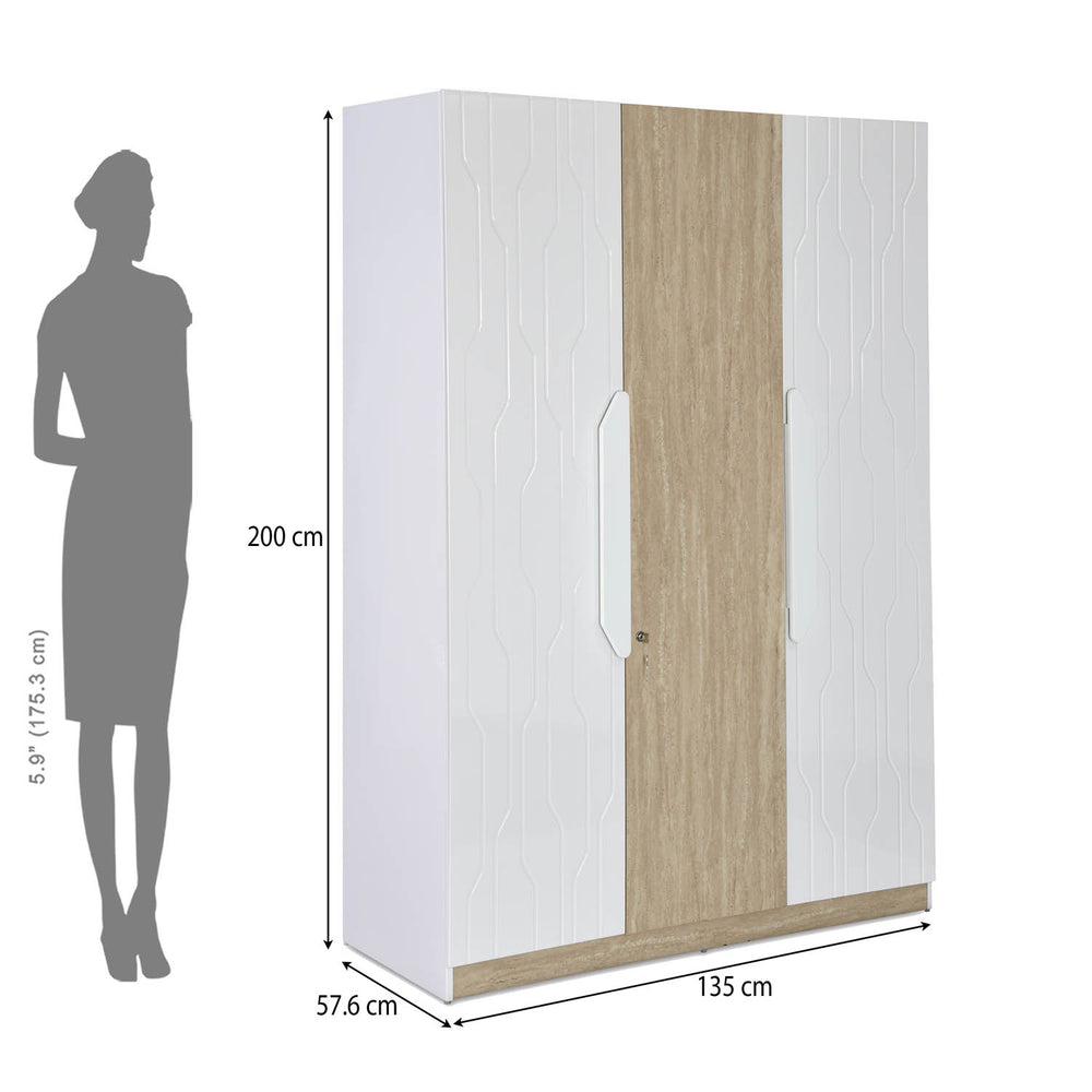 Tron 3 Door Wardrobe- Travertine & White