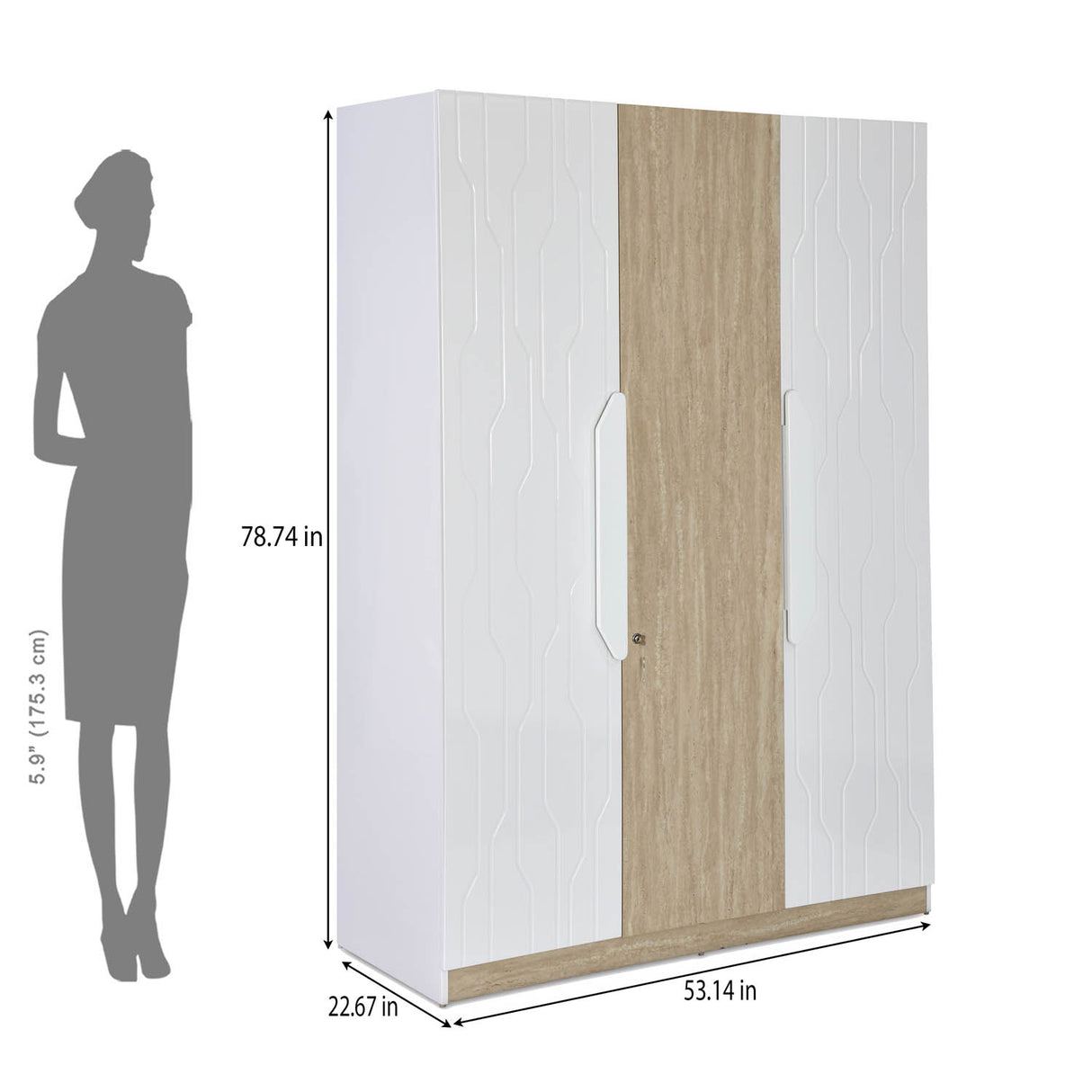 Tron 3 Door Wardrobe- Travertine & White