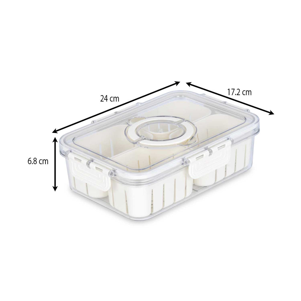 Multipurpose 4 Compartment Storage Cannister with Lid and Handle- Cream