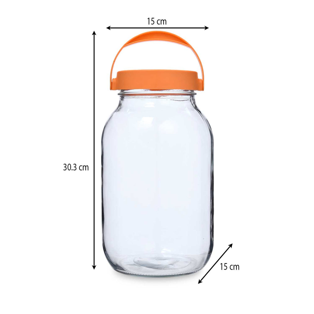 Multipurpose 3 L Storage Jar With Handle- Transparent & Orange