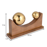 Sphere Balance Metal and Wooden Showpiece- Gold & Brown, Large