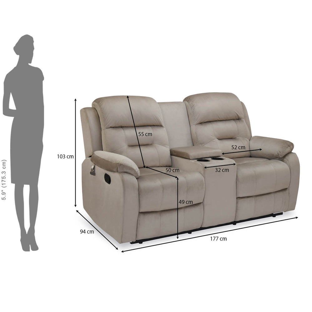 Rosia 2 Seater Recliner Sofa with Console- Light Brown