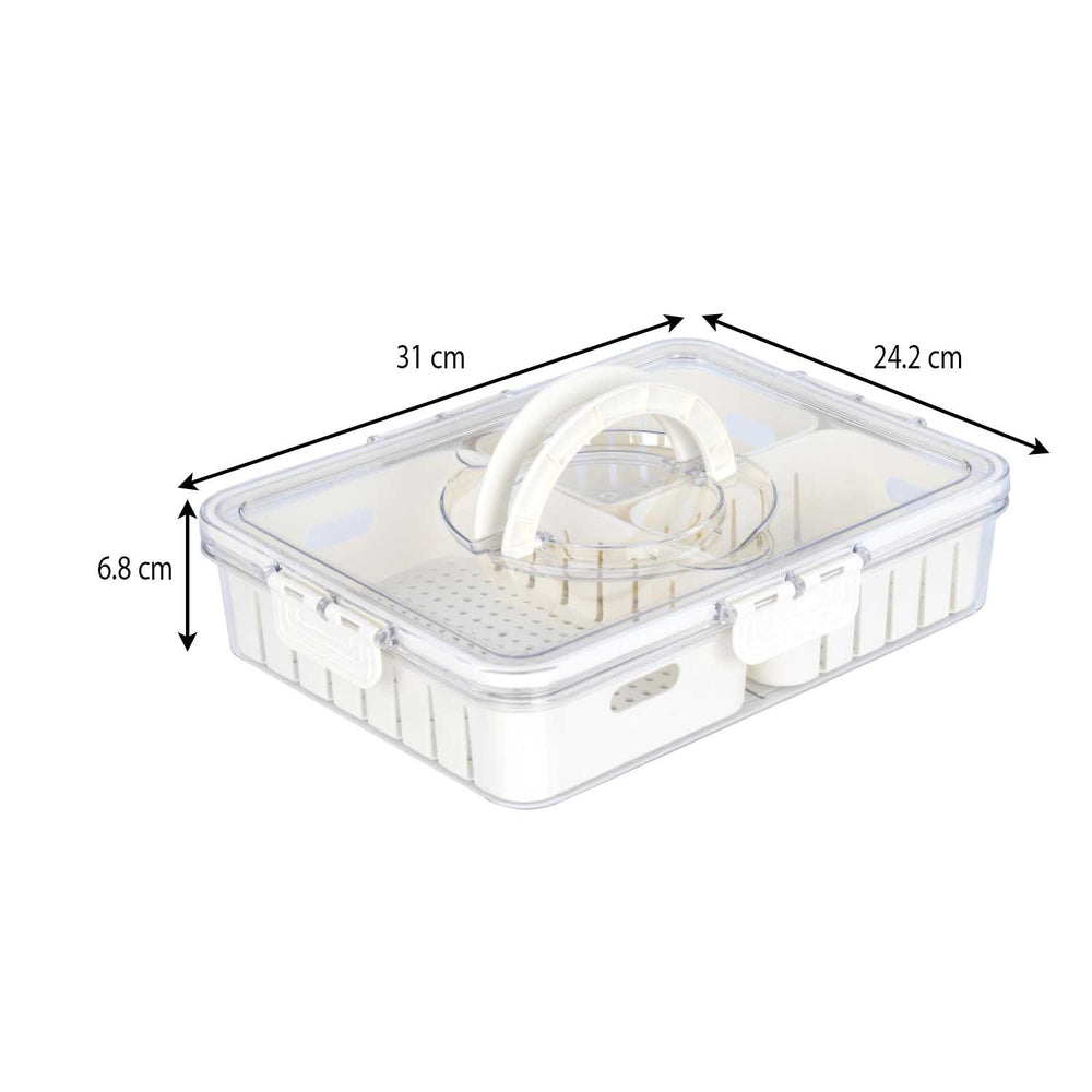 Rectangular 3 Compartment Storage Cannister with Handle-Cream