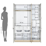 Tron 3 Door Wardrobe- Travertine & White