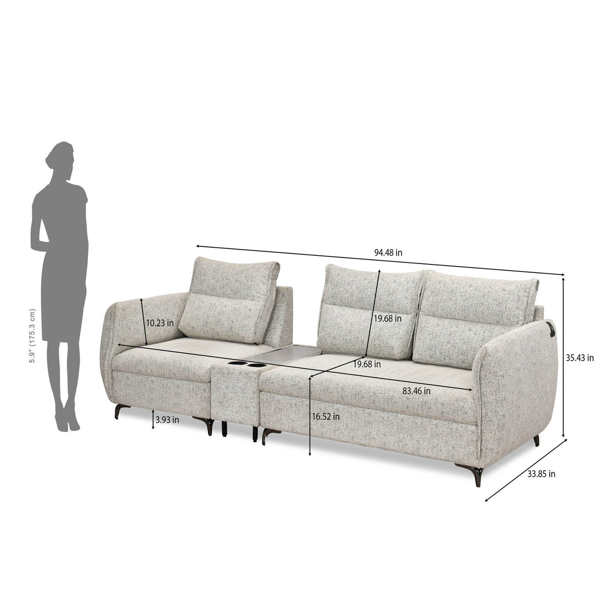 Infinia 1+2 Seater Fabric Sofa Set with Rectangle Console- Off White
