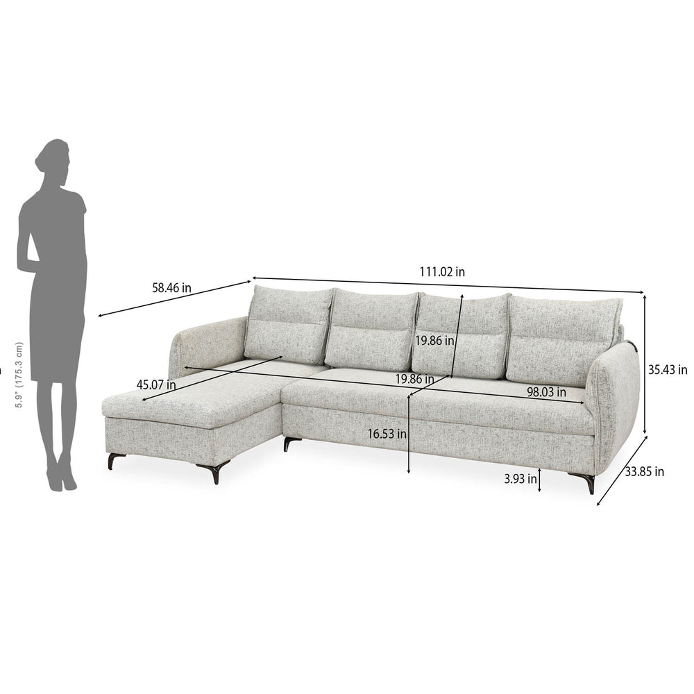 Infinia 4 Seater Fabric Sofa with Right Lounger -Off White