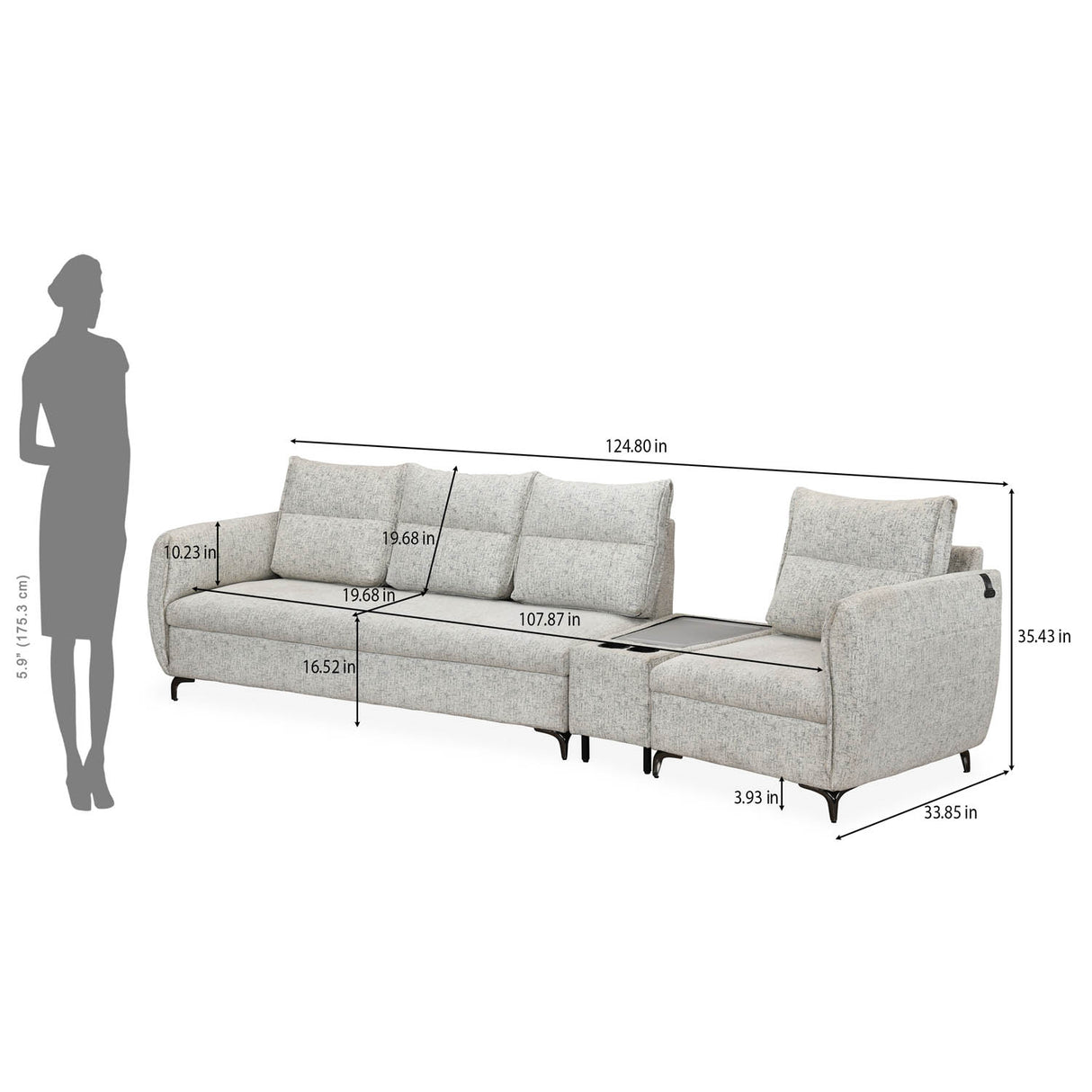 Infinia 3+1 Seater Fabric Sofa Set with Triangle Console- Off White