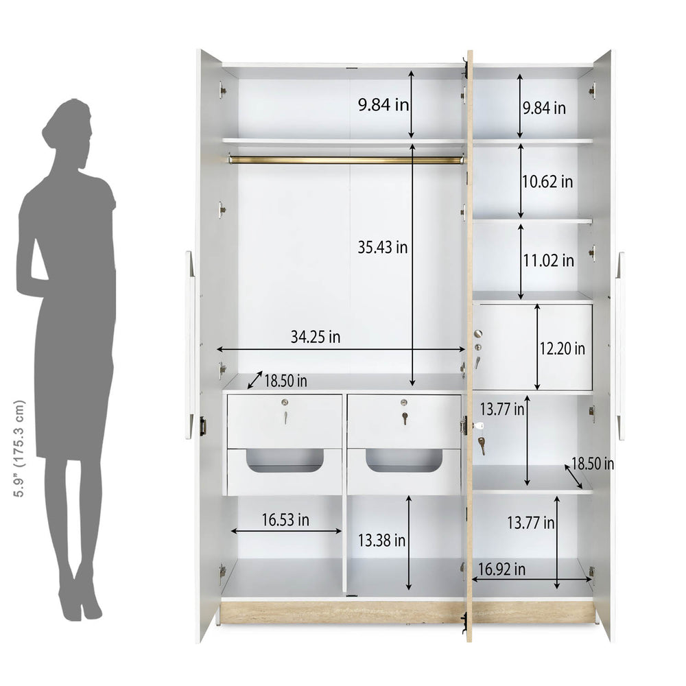 Tron 3 Door Wardrobe- Travertine & White