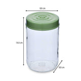 Multipurpose 660 ml Glass Cannister with Lid- Transparent & Green