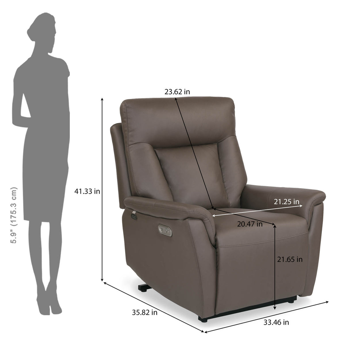 Credal 1 Seater Electric Rocker Recliner Sofa- Brown