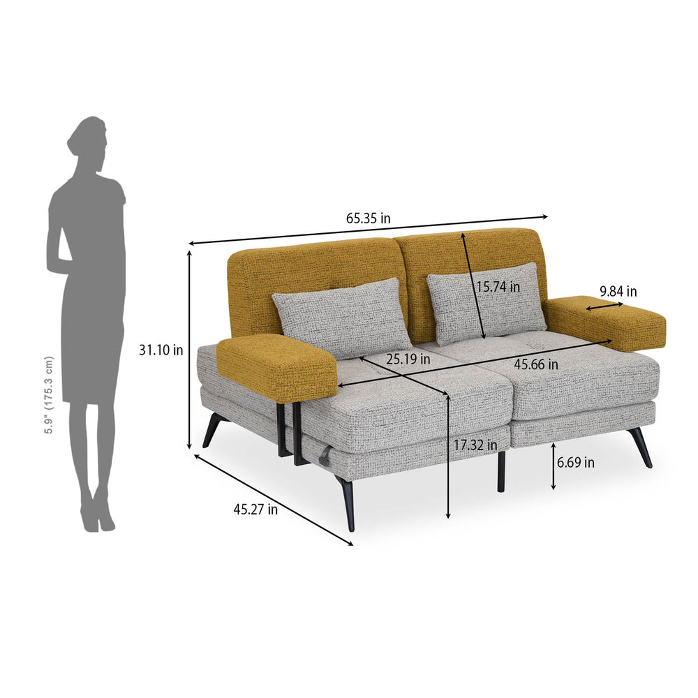 Nocta 2 Seater Fabric Sofa- Mustard and Grey