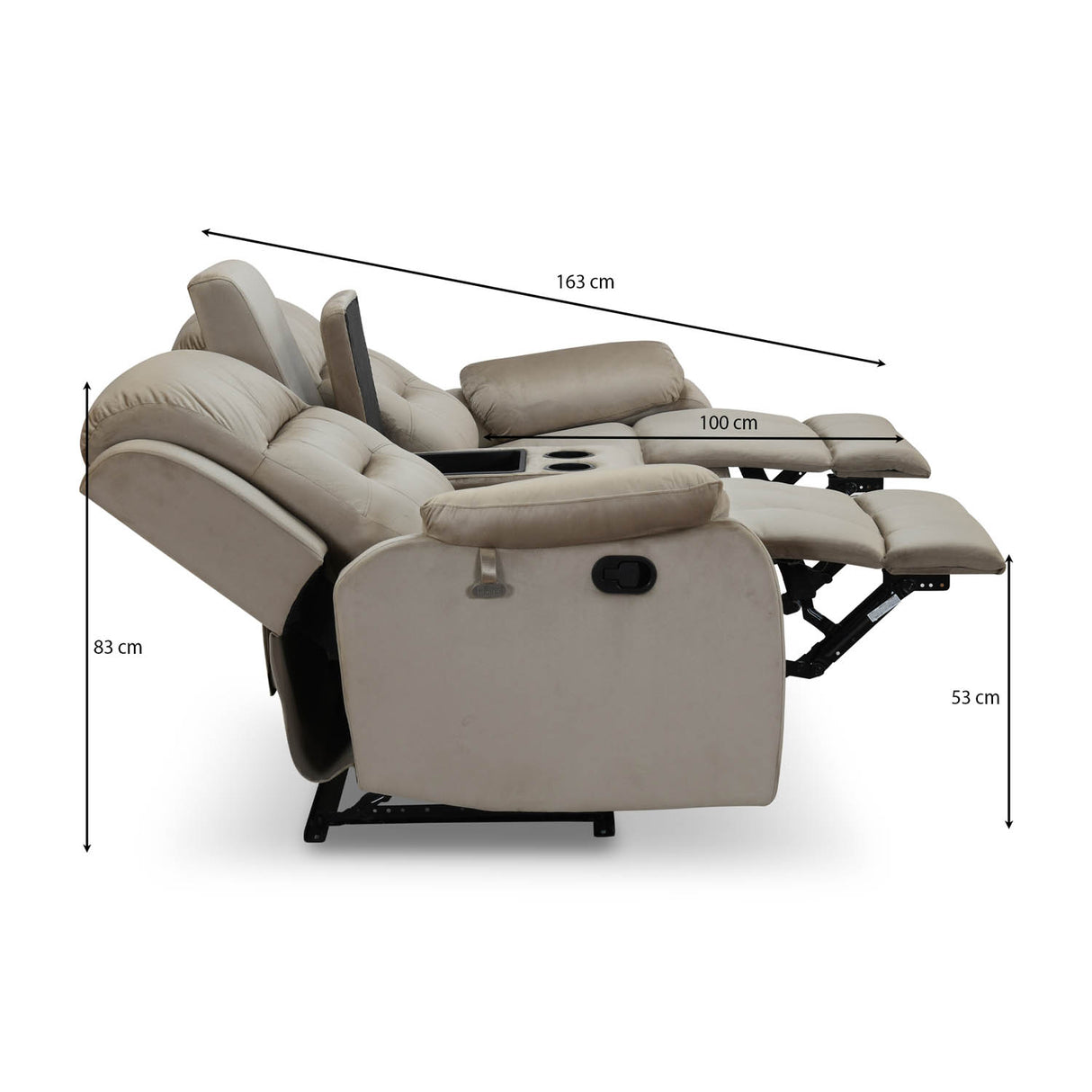 Rosia 2 Seater Recliner Sofa with Console- Light Brown