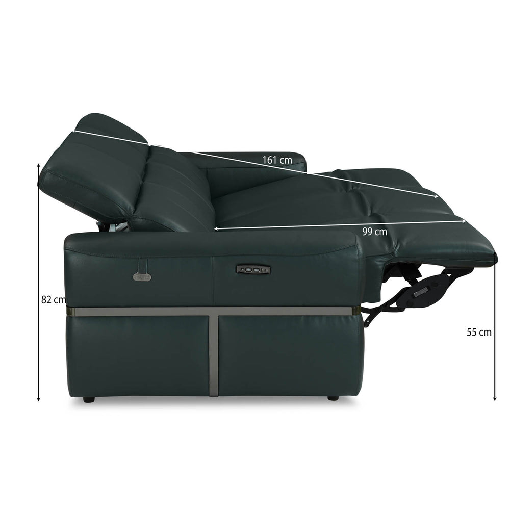 Castel 3 Seater Leather Electric Sofa Recliner- Green
