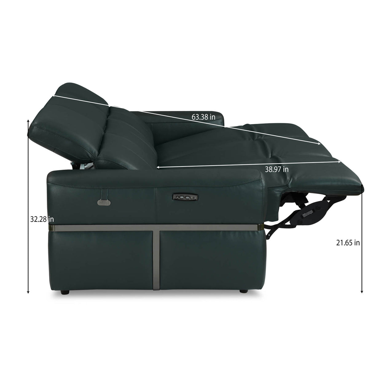 Castel 3 Seater Leather Electric Sofa Recliner- Green