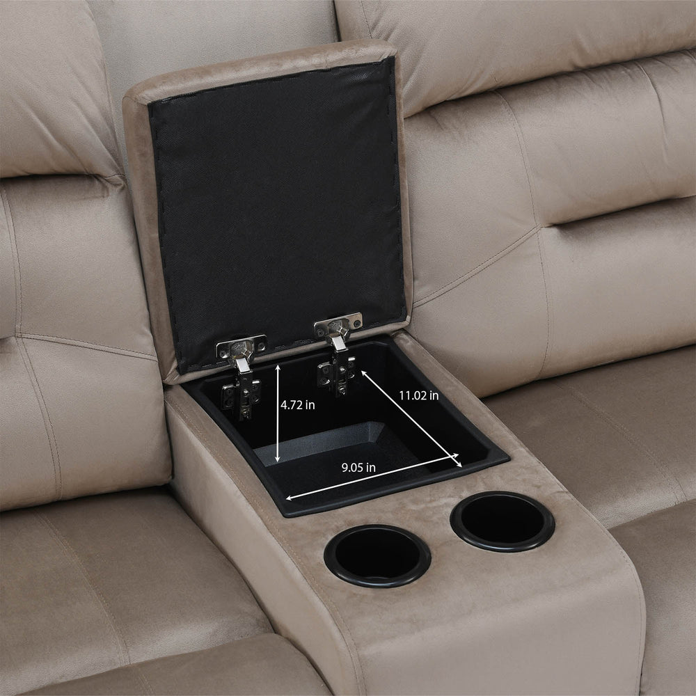Rosia 2 Seater Recliner Sofa with Console- Light Brown