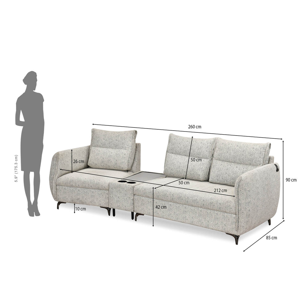 Infinia 1+2 Seater Fabric Sofa Set with Triangle Console- Off White