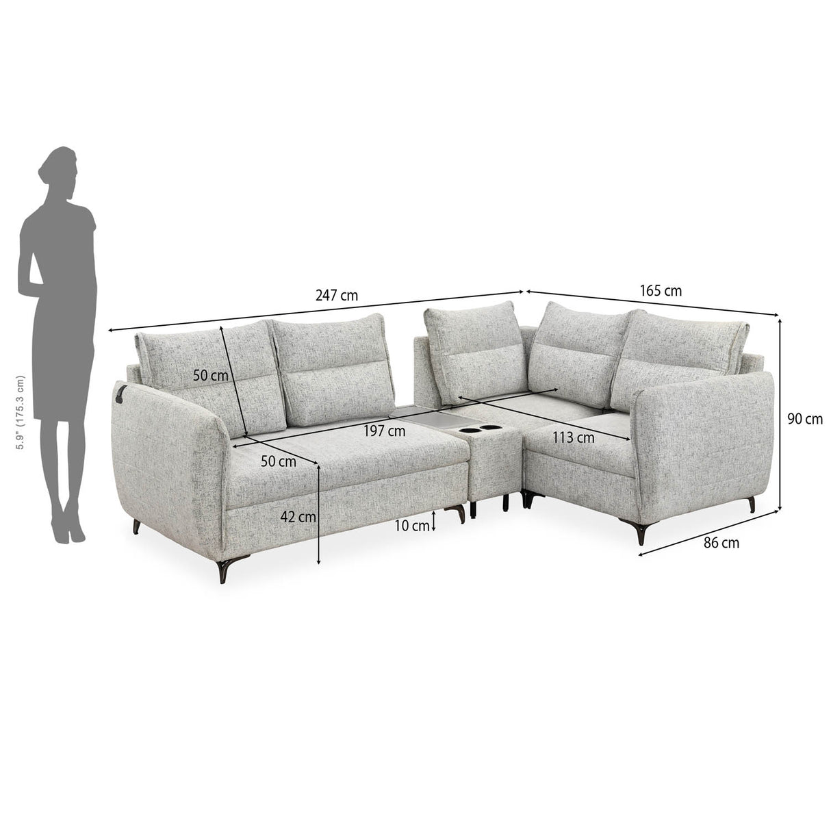 Infinia 2+1+1 Seater Fabric Sofa Set with Left Corner Sofa and Rectangle Console- Off White