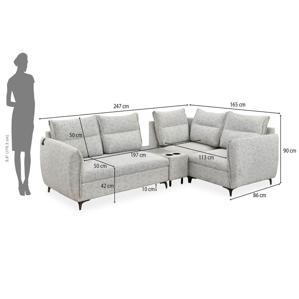 Infinia 2+1+1 Seater Fabric Sofa Set with Left Corner Sofa and Rectangle Console- Off White