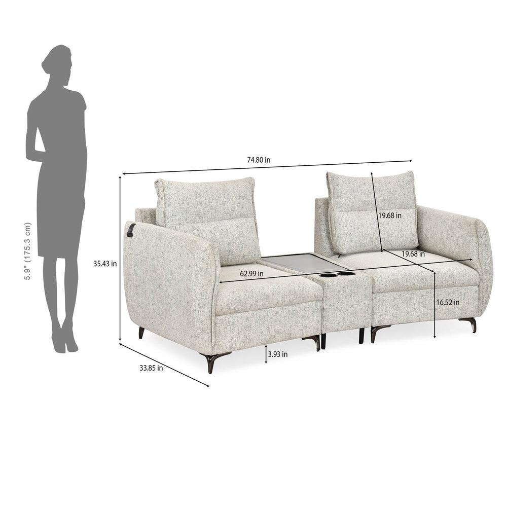 Infinia 2 Seater Fabric Sofa with Triangle Console- Off White