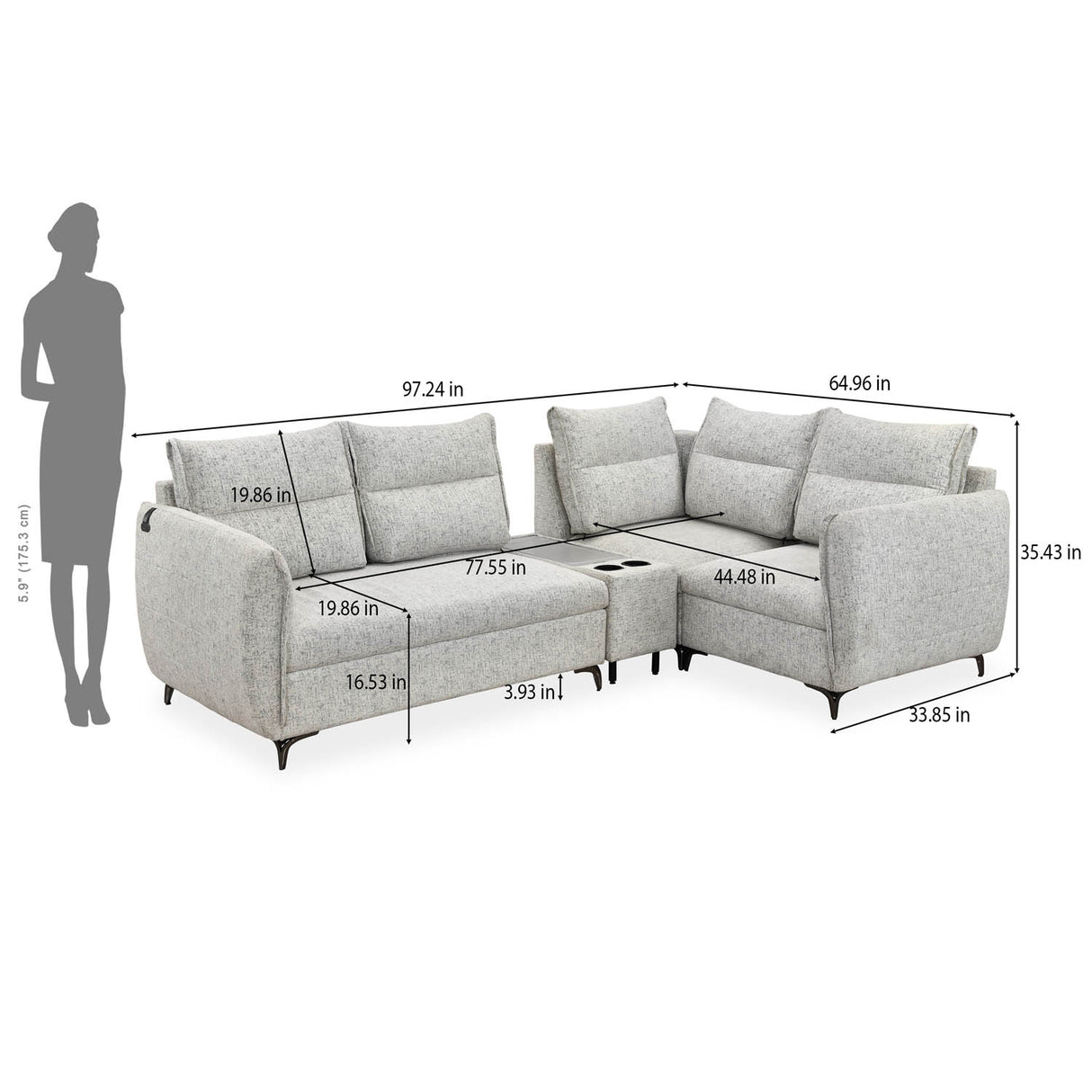 Infinia 2+1+1 Seater Fabric Sofa Set with Left Corner Sofa and Rectangle Console- Off White