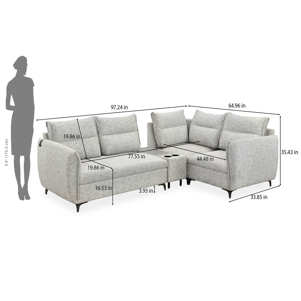 Infinia 2+1+1 Seater Fabric Sofa Set with Left Corner Sofa and Rectangle Console- Off White