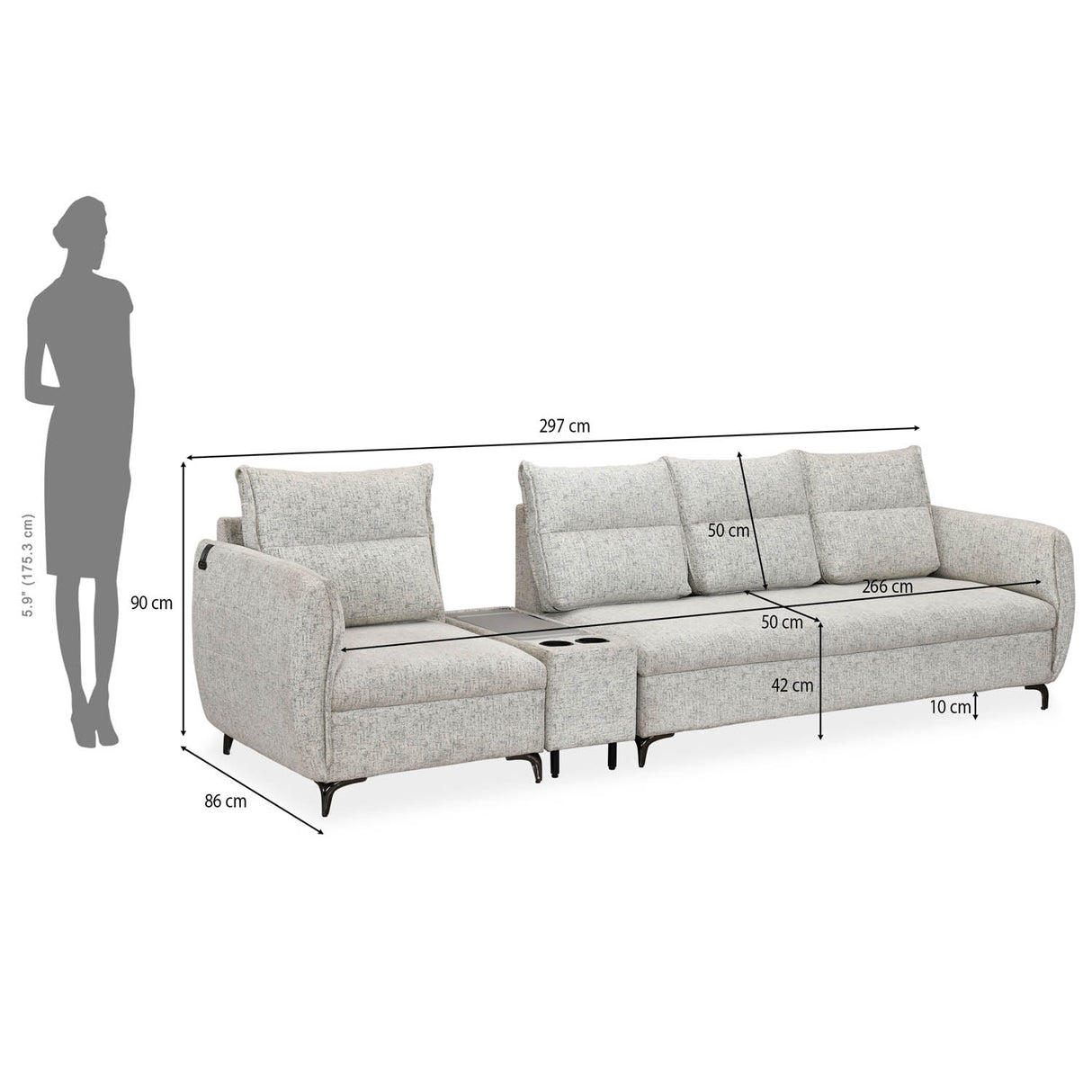 Infinia 1+3 Seater Fabric Sofa Set with Rectangle Console- Off White