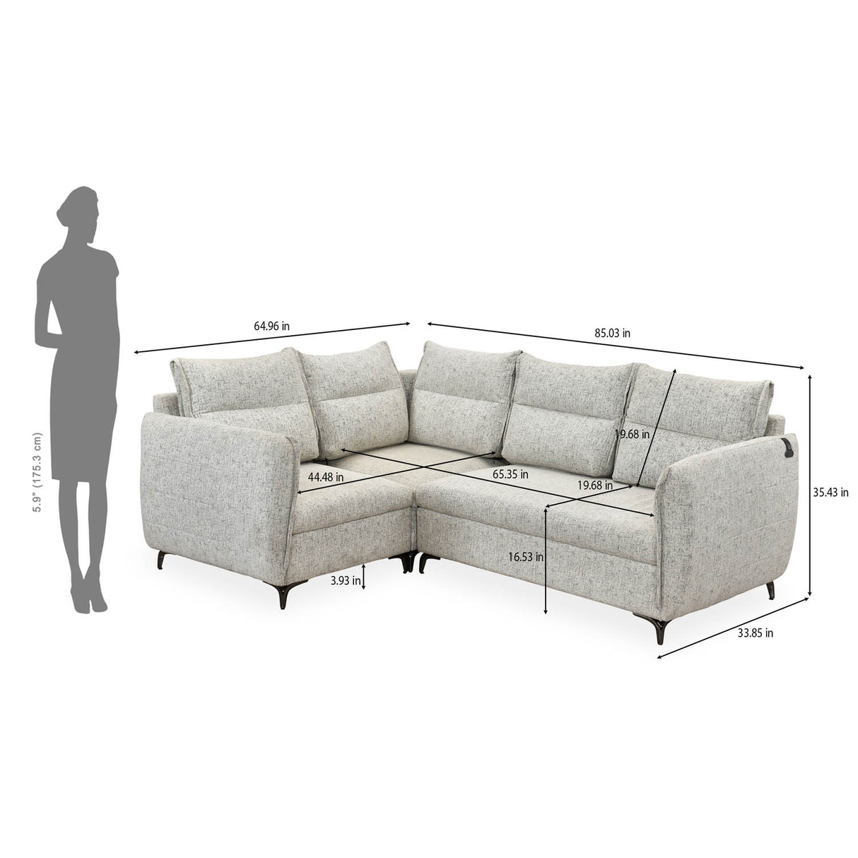 Infinia 2+1+1 Seater Fabric Sofa Set with Right Corner Sofa- Off White