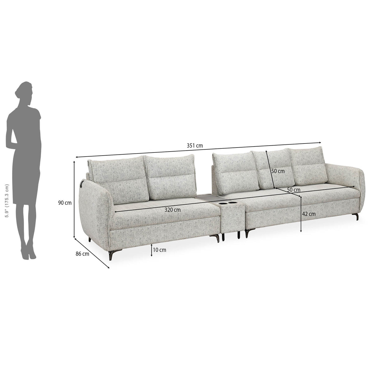 Infinia 2+3 Seater Fabric Sofa Set with Rectangle Console- Off White