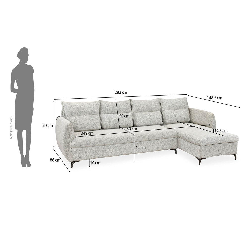 Infinia 4 Seater Fabric Sofa with Left Lounger - Off White
