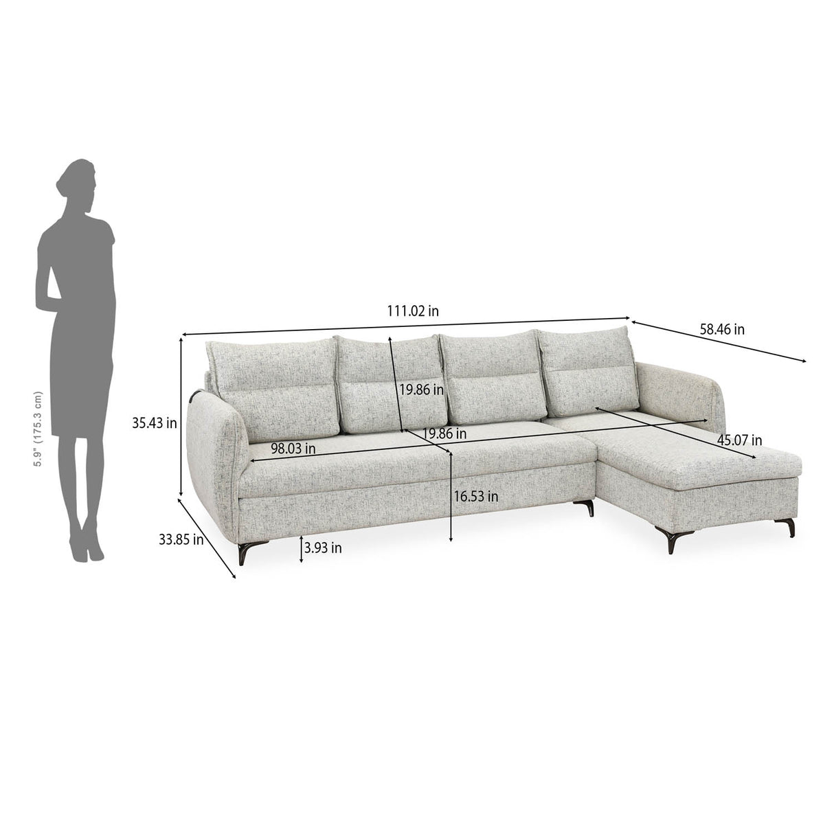 Infinia 4 Seater Fabric Sofa with Left Lounger - Off White