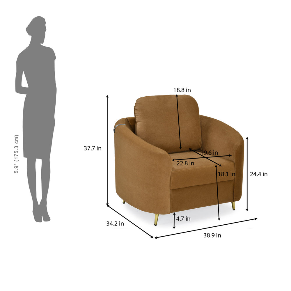 Arch 1 Seater Fabric Sofa- Rust Brown