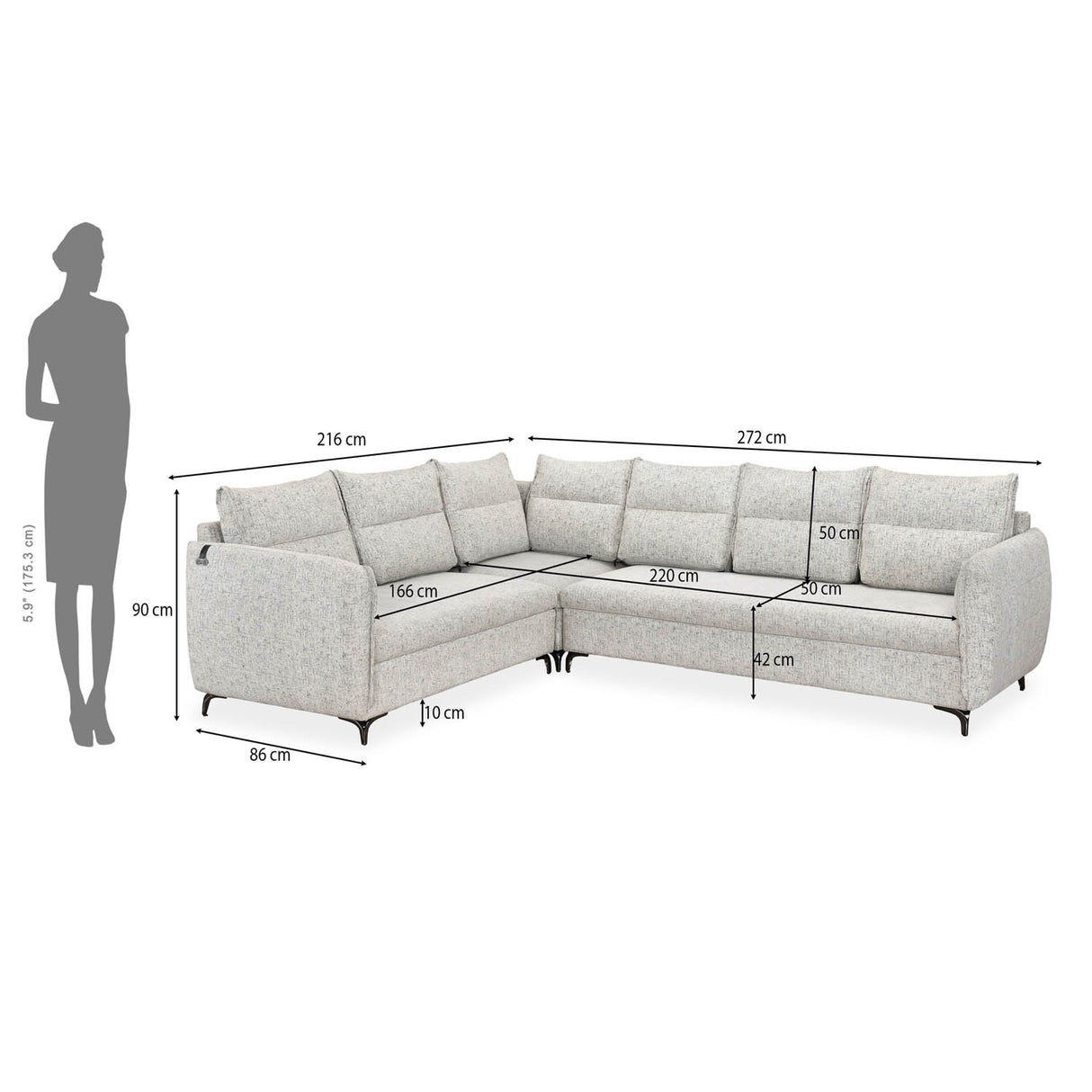 Infinia 3+2+1 Seater Fabric Sofa Set with Right Corner Sofa- Off White