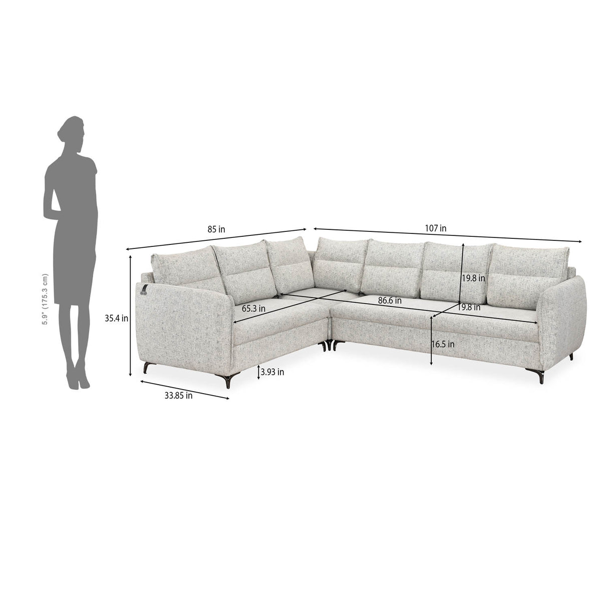 Infinia 3+2+1 Seater Fabric Sofa Set with Right Corner Sofa- Off White