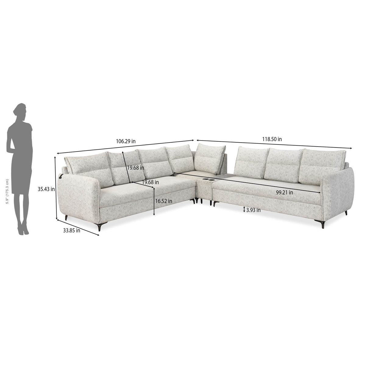 Infinia 3+3+1 Seater Fabric Sofa Set with Right Corner Sofa and Rectangle Console- Off White