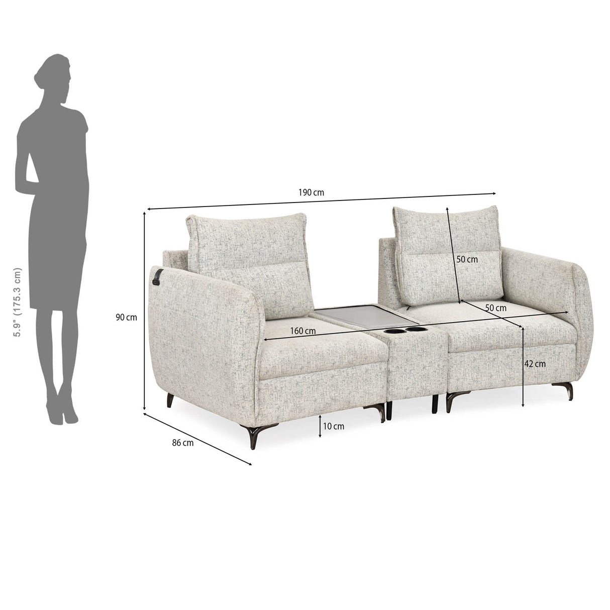Infinia 2 Seater Fabric Sofa with Triangle Console- Off White