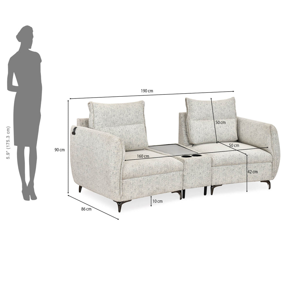 Infinia 2 Seater Fabric Sofa with Triangle Console- Off White