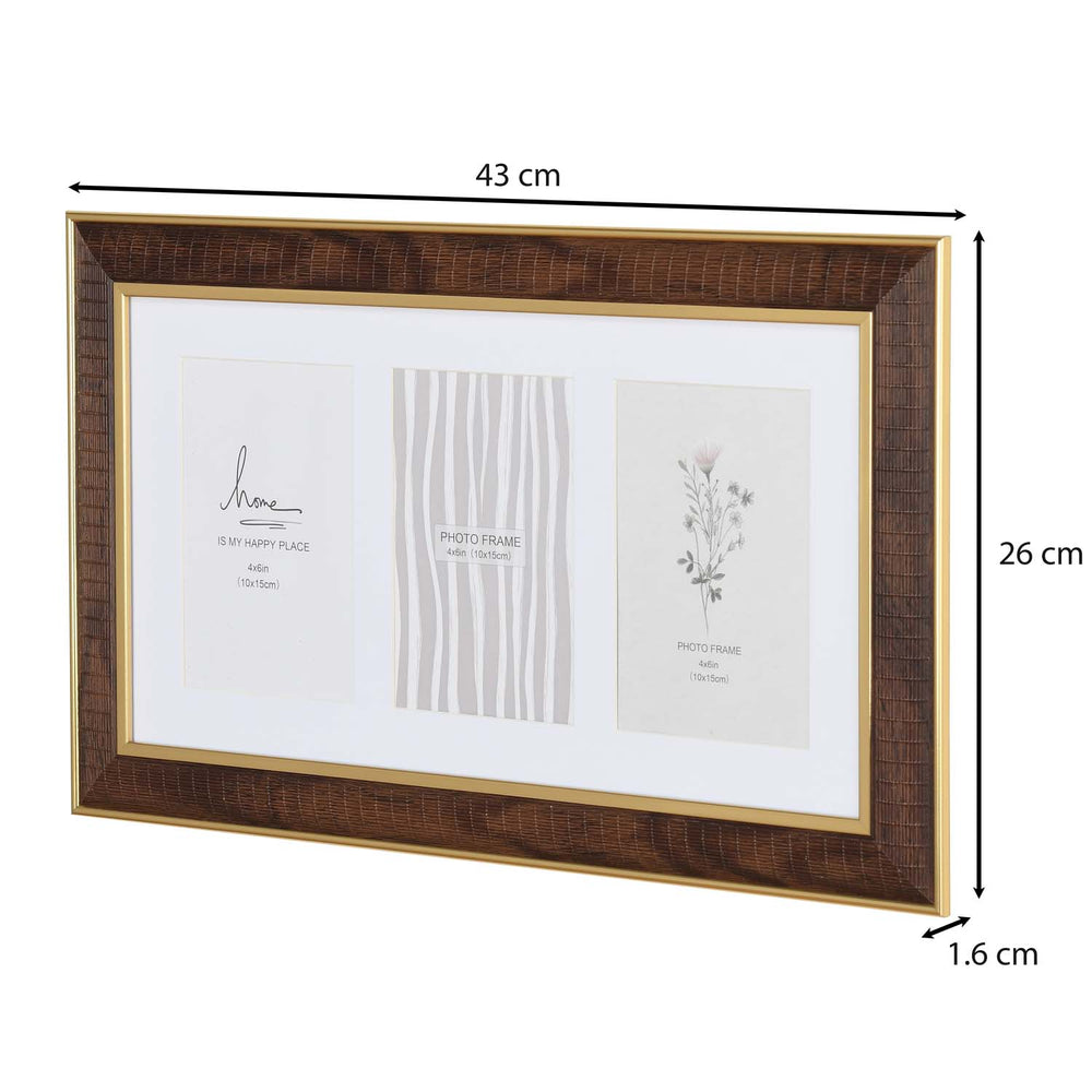 Three Pics Photo Frame- Brown, 4 x 6 Inch