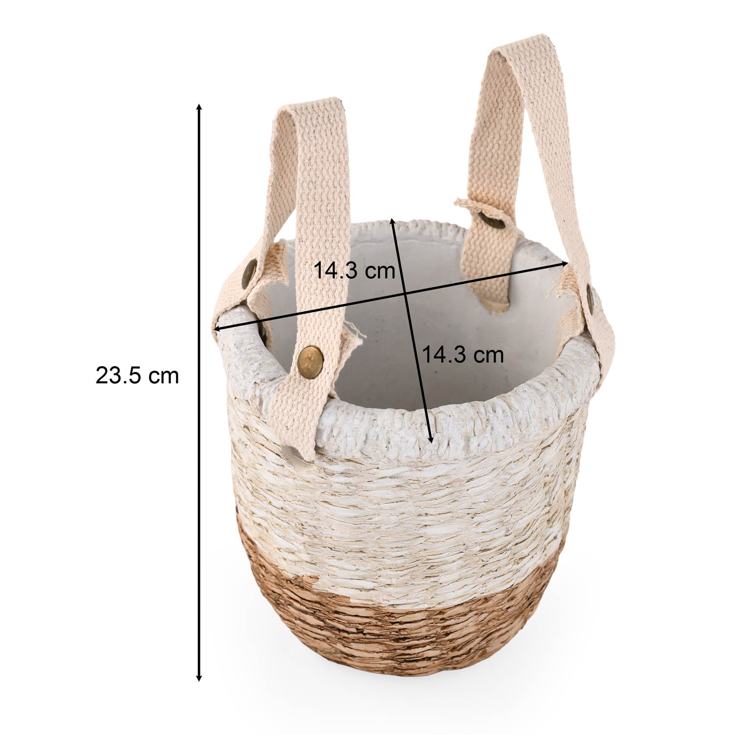 Dual Tone Planter with Handle- White & Brown