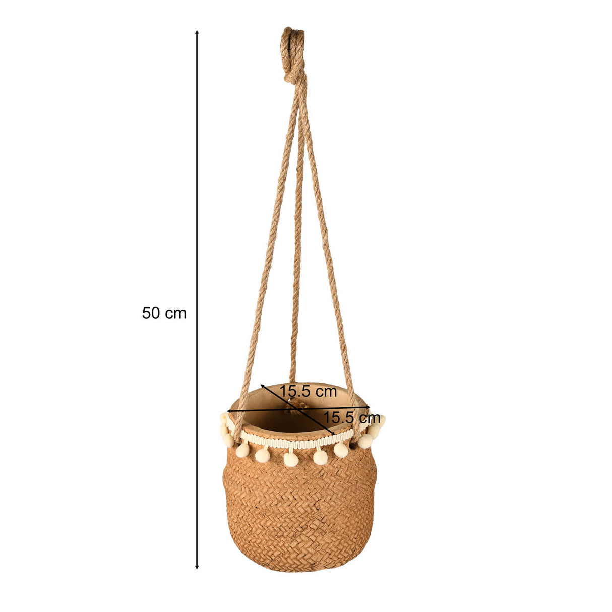 Boho Cement Planter with Tassels- Brown