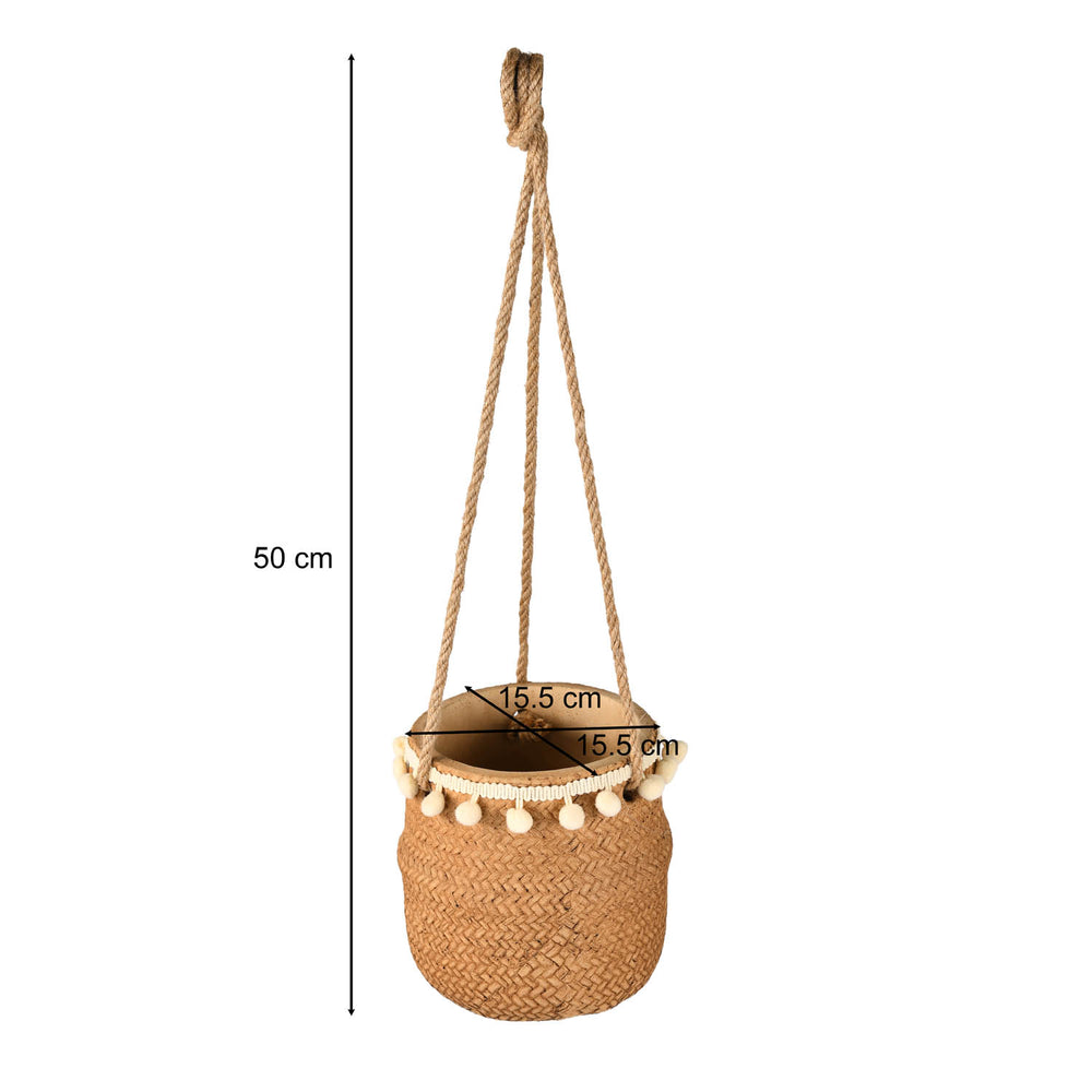 Boho Cement Planter with Tassels- Brown