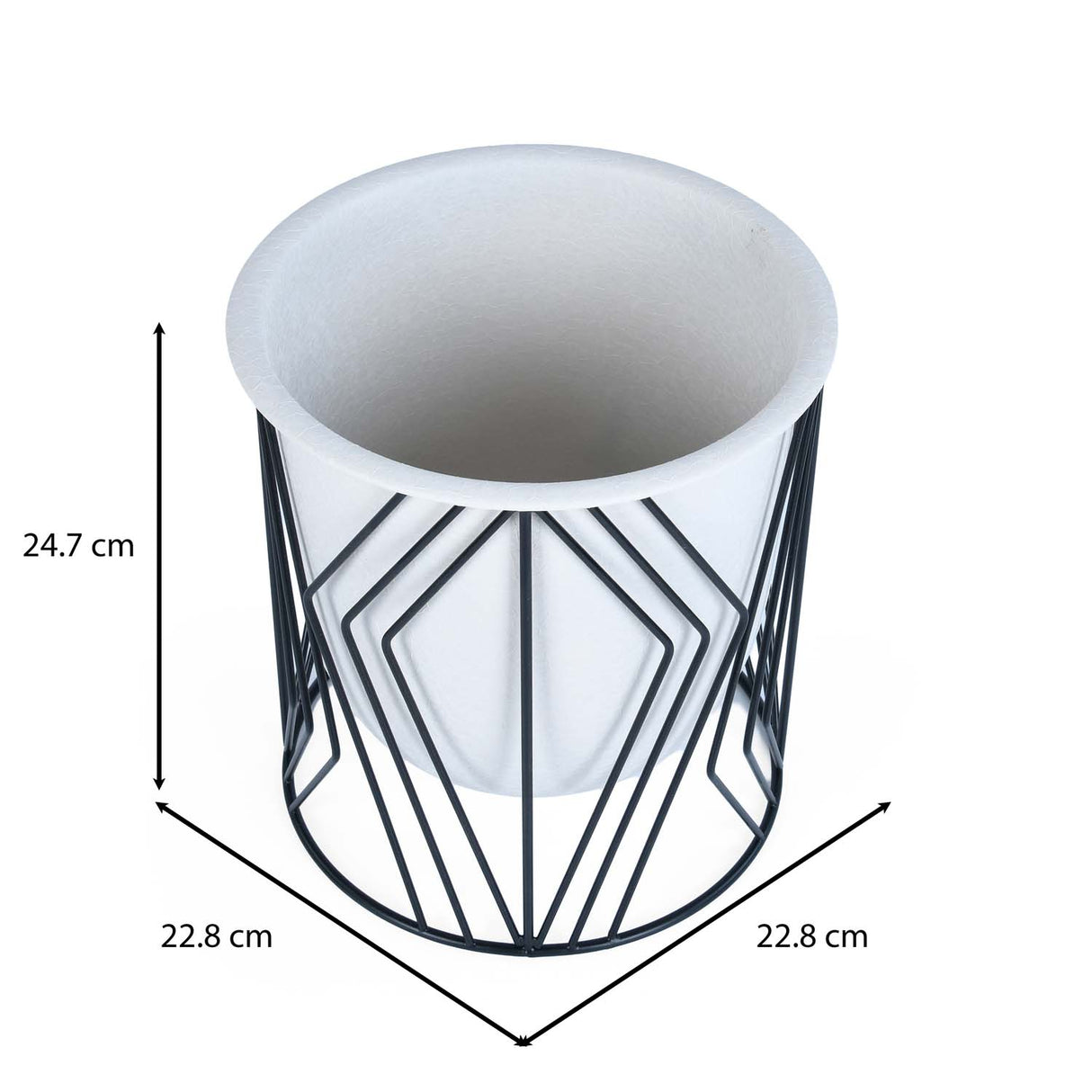 Decorative Planter On Zigzag Stand- Medium, Ivory & Black